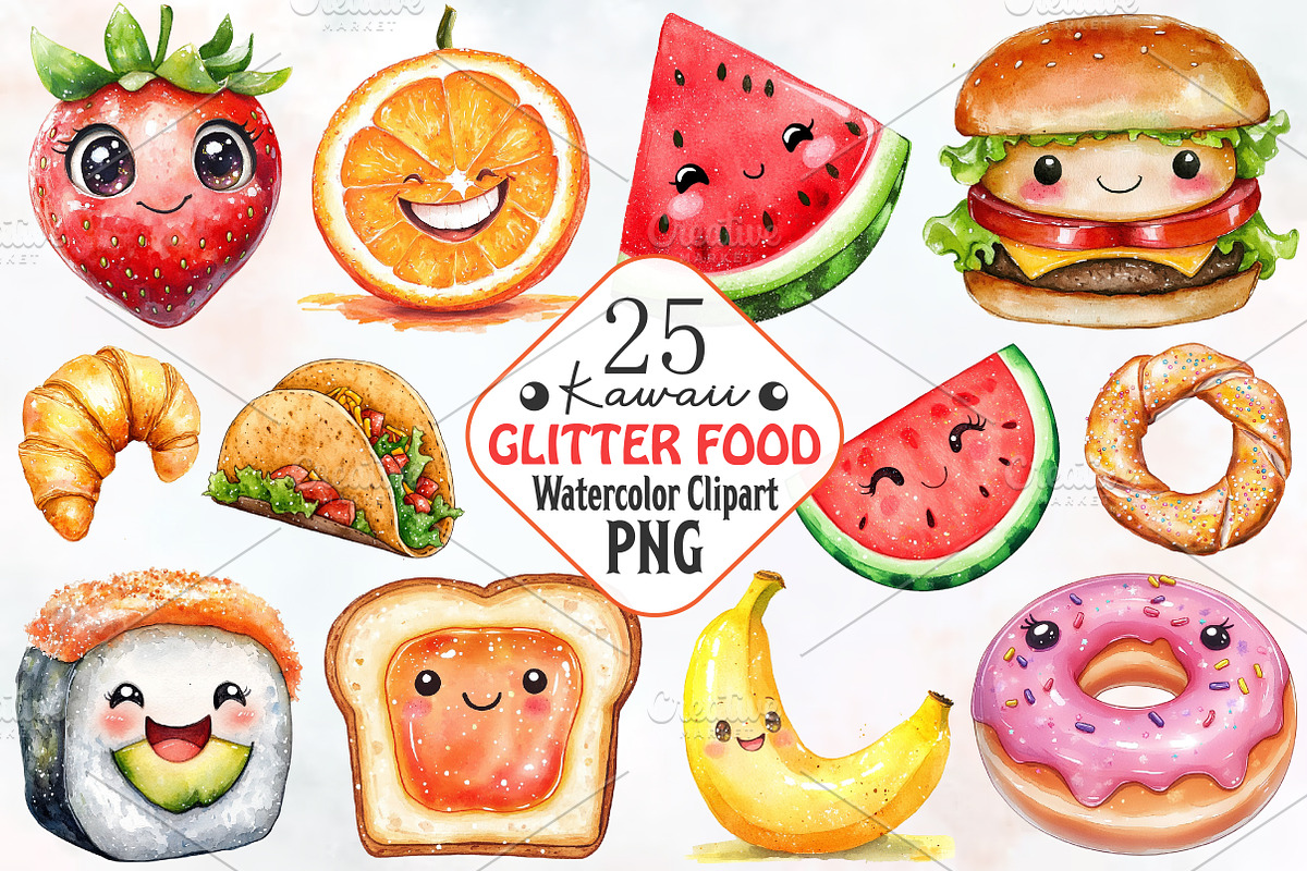 Kawaii Glitter Food Clipart, an Illustration by RobertsArt (Photo 1 of 7)