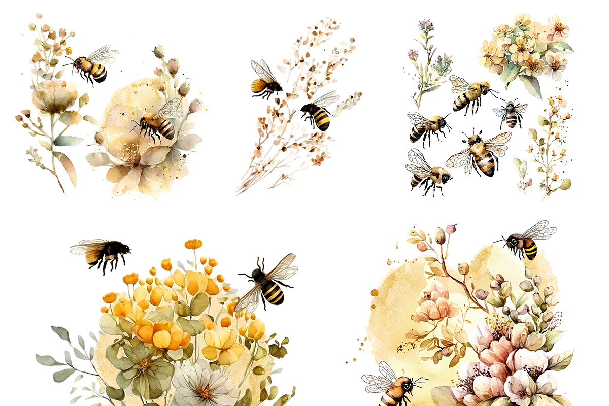 Honey Bee Watercolor Clipart, an Object Graphic by Colibri Watercolor (Photo 3 of 7)