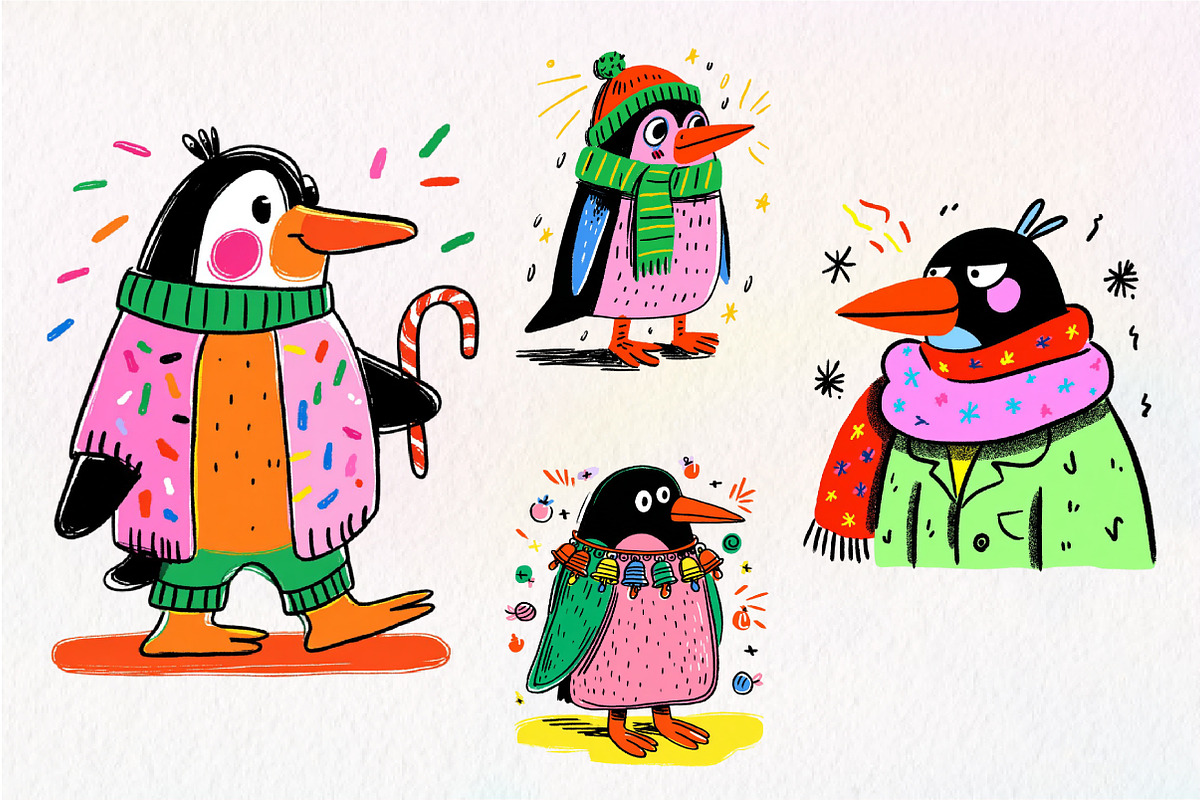 Hand-Drawn Christmas Penguin Clipart, an Illustration by Dream Creation (Photo 7 of 7)