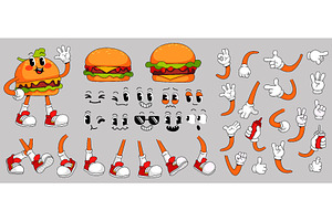 Cartoon retro hamburger character, a Food Illustration by Ksania