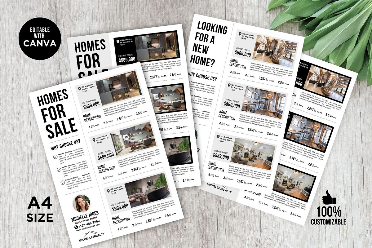 Homes for Sale Flyers Canva Template, a Flyer Template by CreativeVinesStore (Photo 1 of 8)