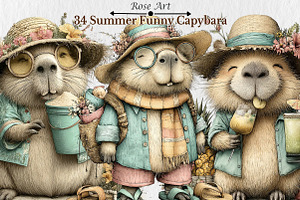 Summer Funny Capybara Clipart, a Seasonal Illustration by Rose Art