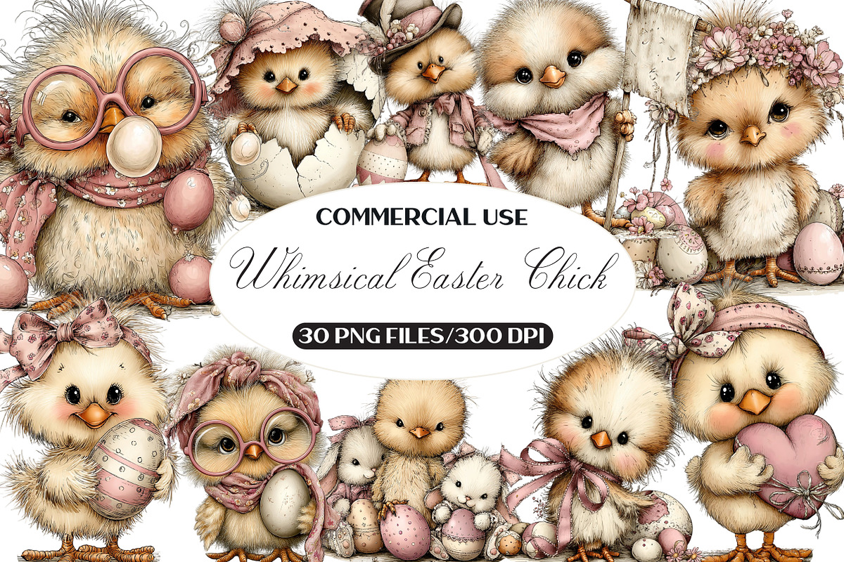 Whimsical Easter Chick Clipart, an Illustration by Black Bird Studio (Photo 1 of 6)