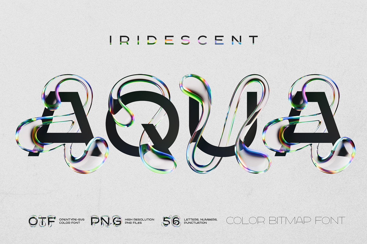 Iridescent Aqua - Color Bitmap Font, a Symbol Font by Gleb Guralnyk (Photo 1 of 4)