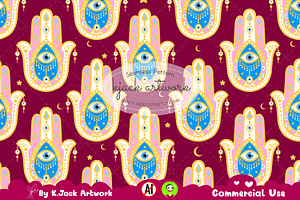 Golden Hamsa Evil Eye Seamless, a Background Graphic by K.JackArtwork