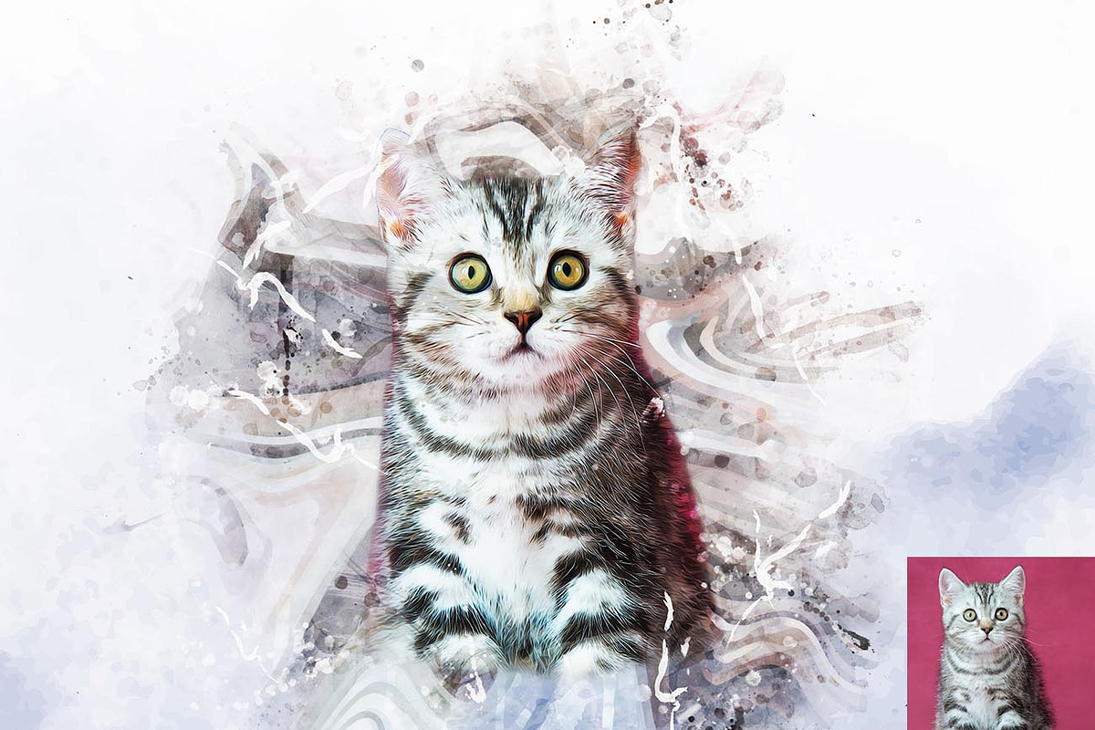 Pet Portrait Watercolor Art Generato, an Action Add-On by Studio Retouch (Photo 3 of 12)