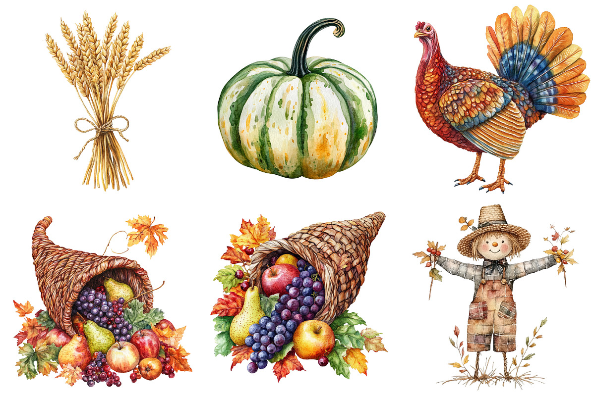 Watercolor Thanksgiving Harvest, a Seasonal Illustration by CitraGraphics (Photo 3 of 7)