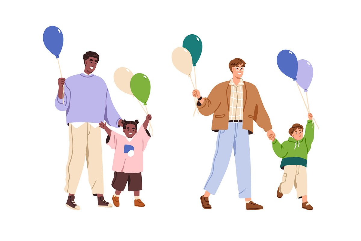 Children & parents with balloons set, a Person Illustration by Good Studio (Photo 4 of 5)
