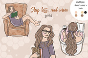 Sleep Less Read More Girls Clipart, a Person Illustration by GlamArtZhanna (Thumbnail 1 of 4)