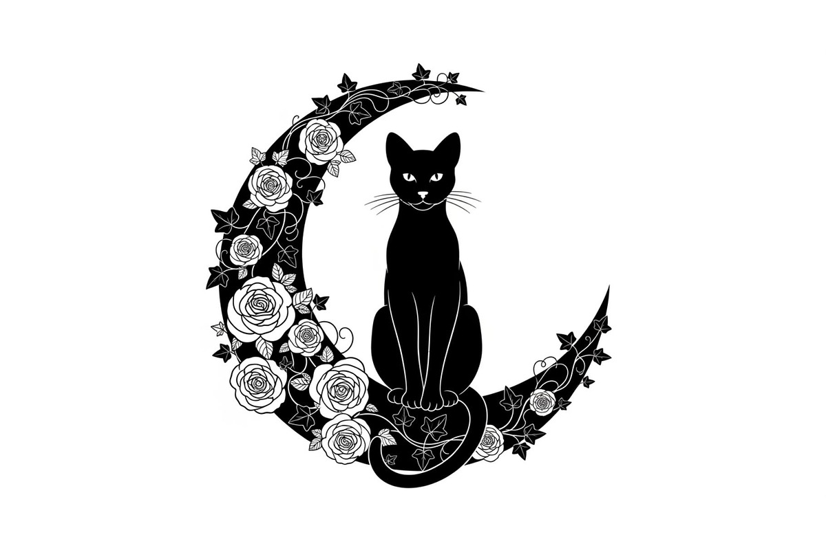 Cat on Crescent Moon Bundle, an Illustration by jahid234 (Photo 30 of 31)