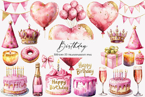 Pink and Gold Glam Birthday clipart, an Illustration by Designworld
