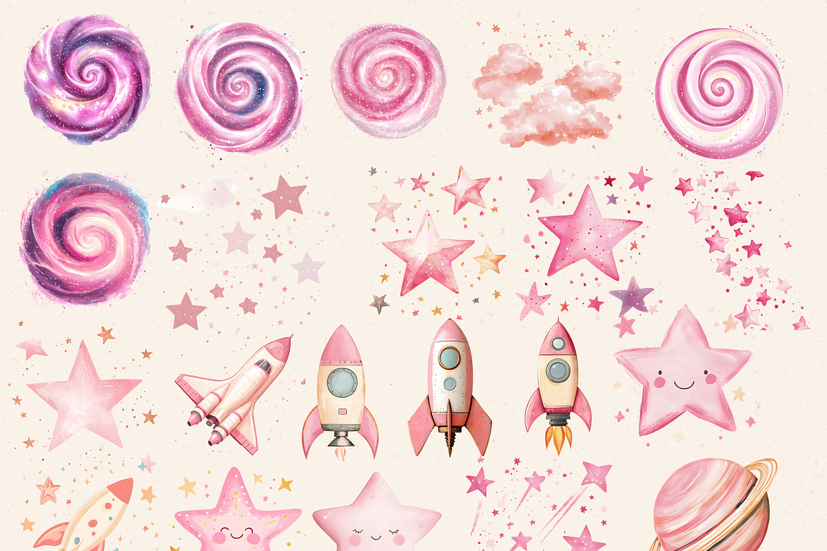 Pink Outer Space Clipart Pack, a Person Illustration by Daring Digies (Photo 2 of 10)