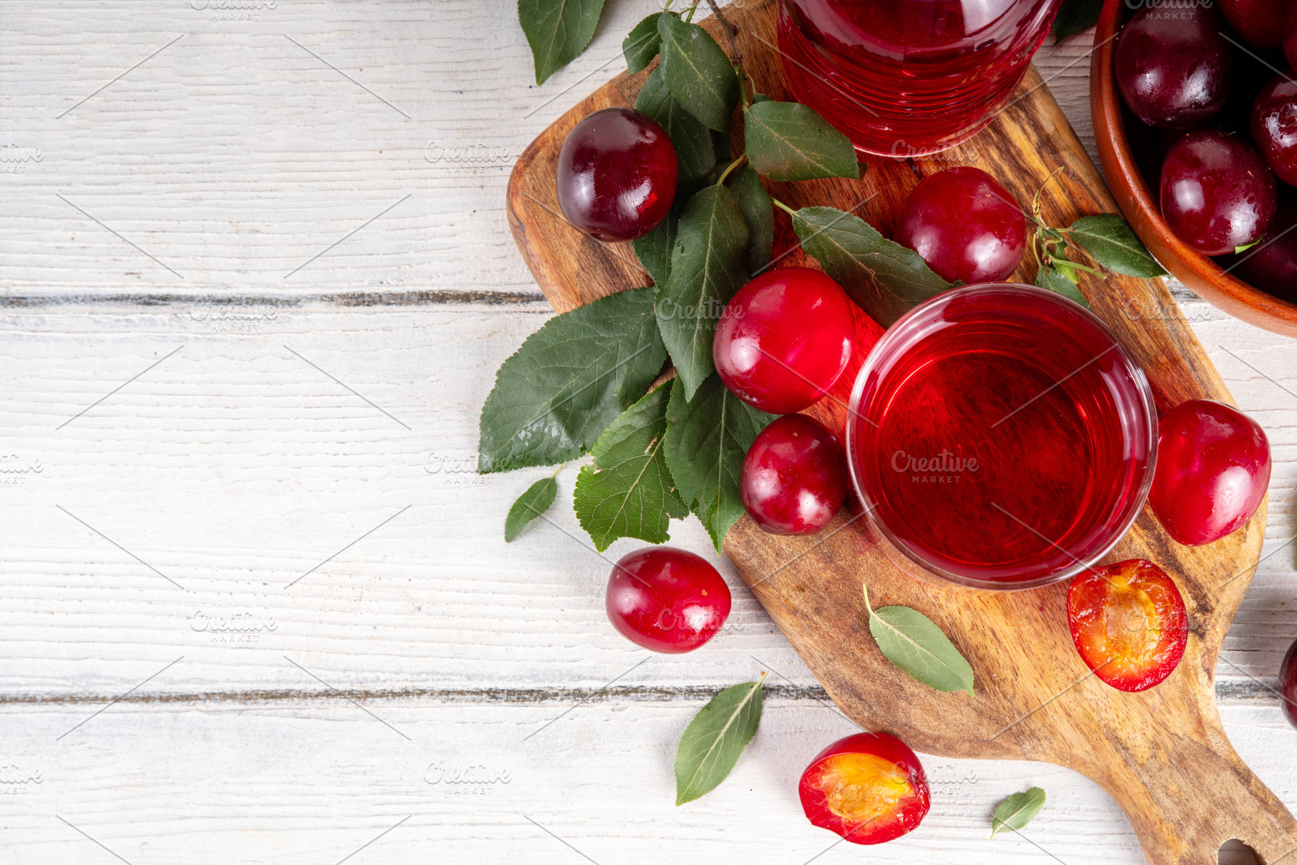 Sweet and tasty red cherry plum juice, a Food & Drink Photo by Rimma