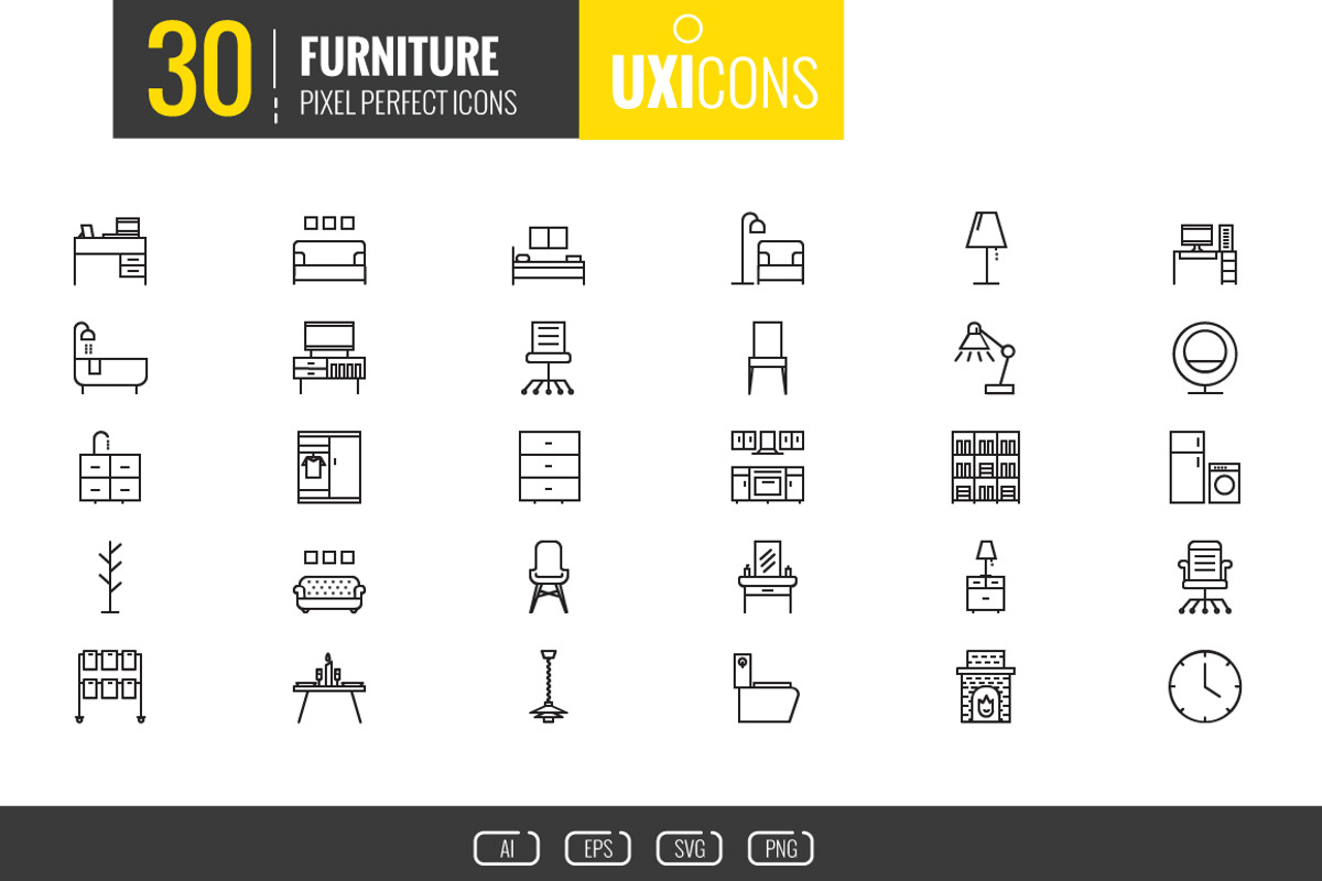 UXIcons Design: 30 Furniture icons, an Outline Icon by Foxyard studio (Photo 1 of 4)