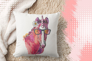 Cute Magic Pink Unicorn Illustration