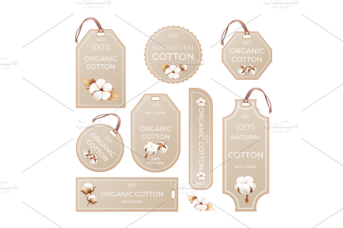 Realistic cotton tags. Cottons boll, an Object Illustration by Stock-Smart-Start