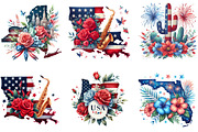4th of July Floral USA State Map Cli, an Illustration by DreamArtGraphic (Thumbnail 2 of 5)