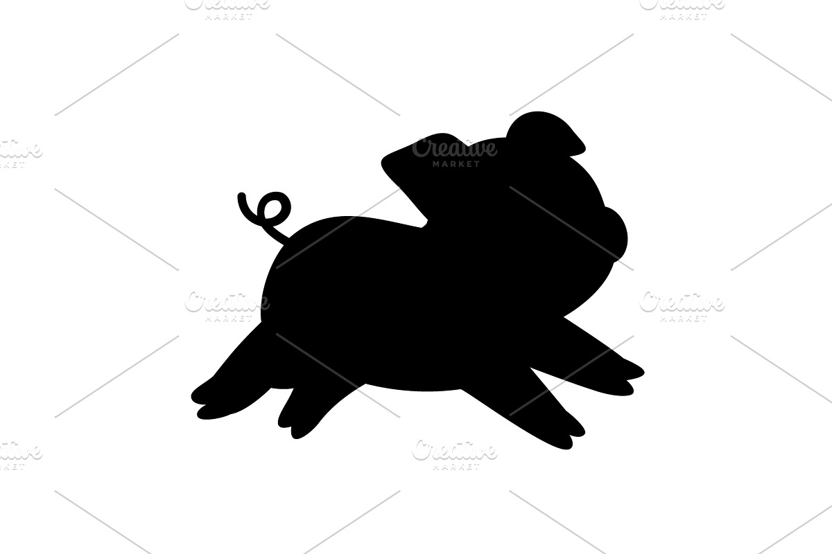 Piglet silhouette with curly tail, an Animal Illustration by GraphiShop