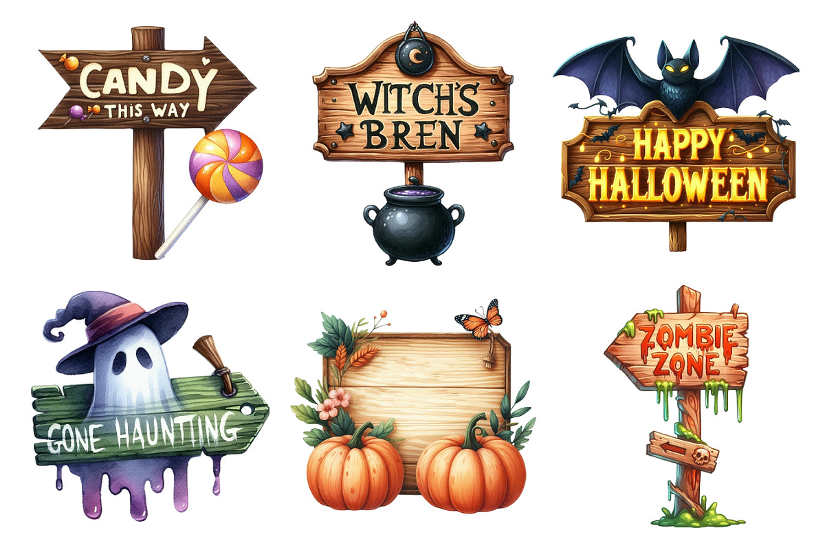 Halloween Wooden Sings Clipart, an Illustration by Daily.Designs (Photo 3 of 5)