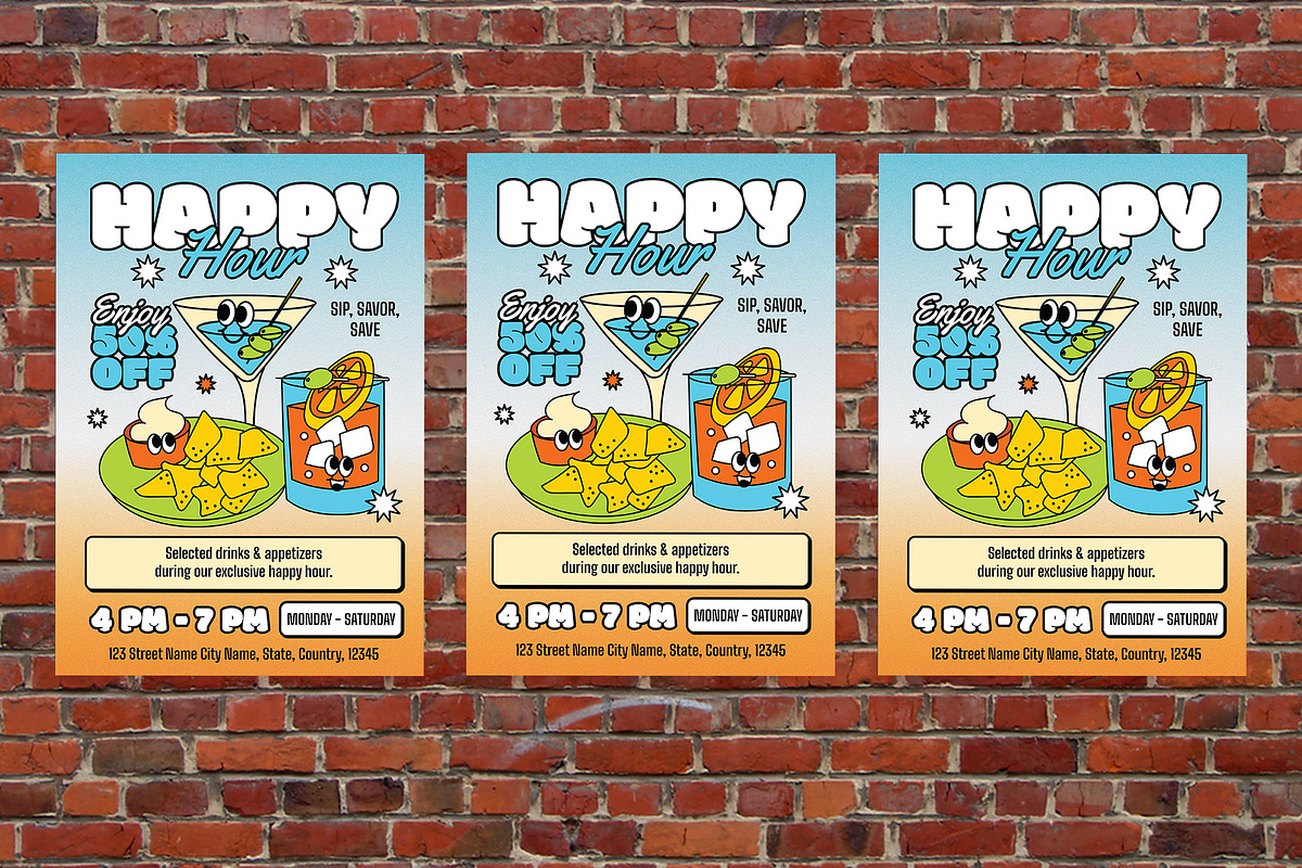Modern Happy Hour Flyer Set, a Flyer Template by Aiyari Graphic (Photo 3 of 3)