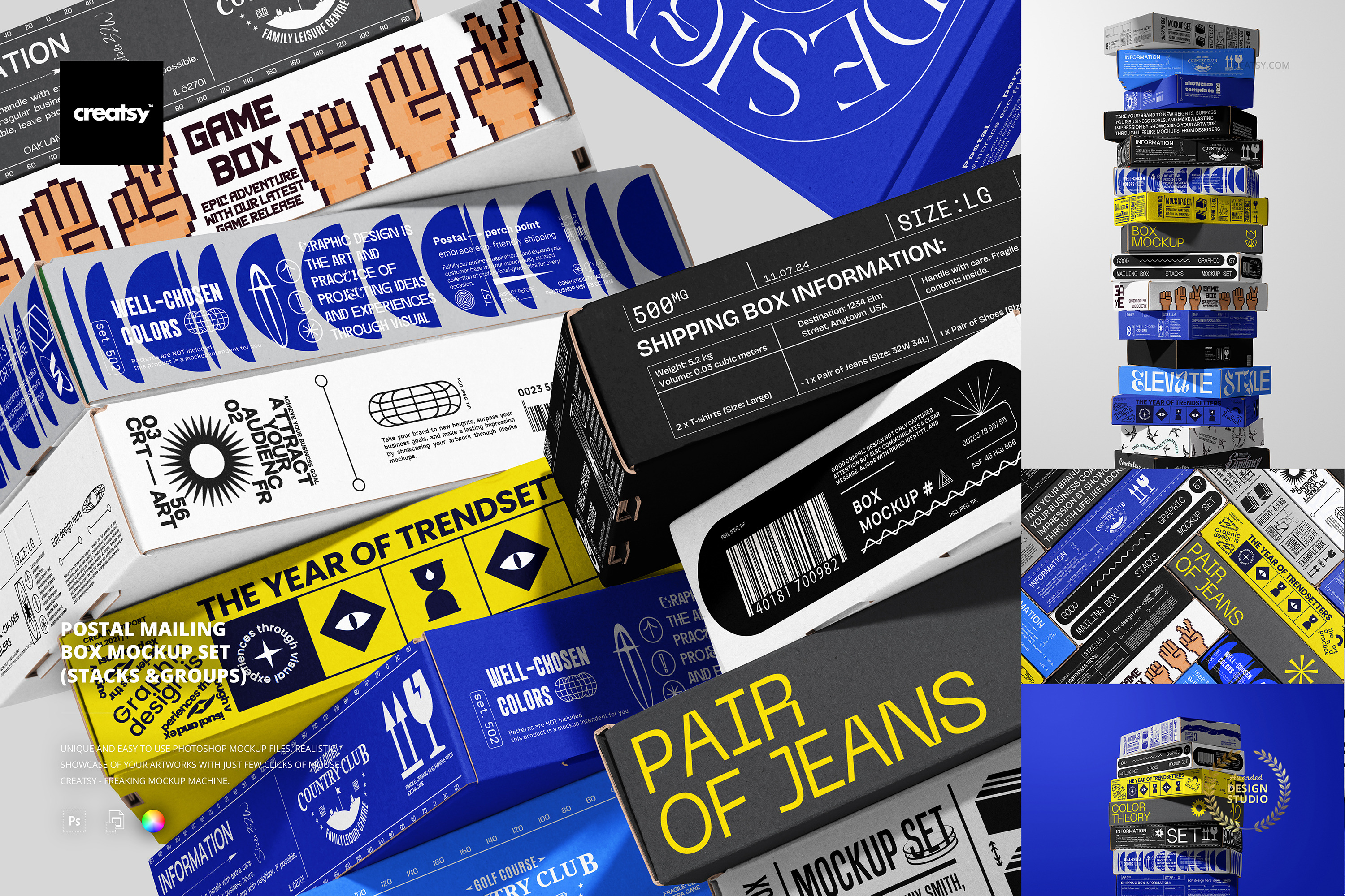 Postal Mailing Box Mockup Set stacks, a Packaging Mockup by creatsy5