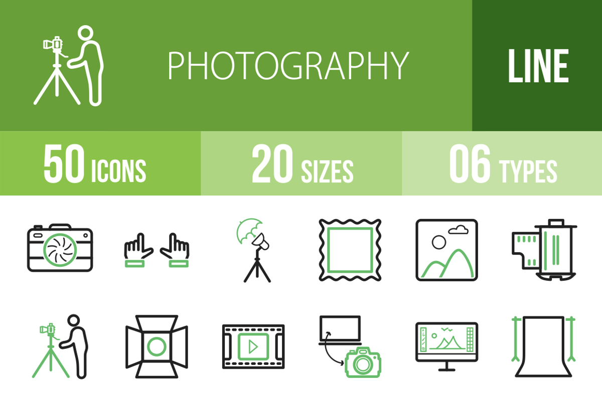 50 Photography Green & Black Icons preview 4