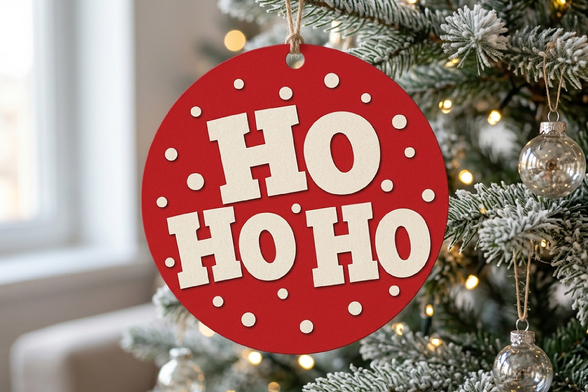 Ho Ho Ho Ornament Laser Cut File, an Object Graphic by Libby Wishes (Photo 2 of 3)
