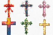 Christmas Cross With Lights Clipart, an Illustration by Canvas Craft (Thumbnail 2 of 7)