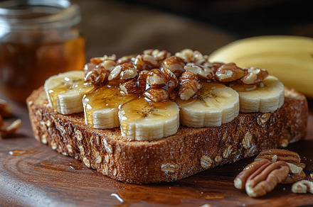 Delicious toasted bread topped with, a Photo by Tanuart