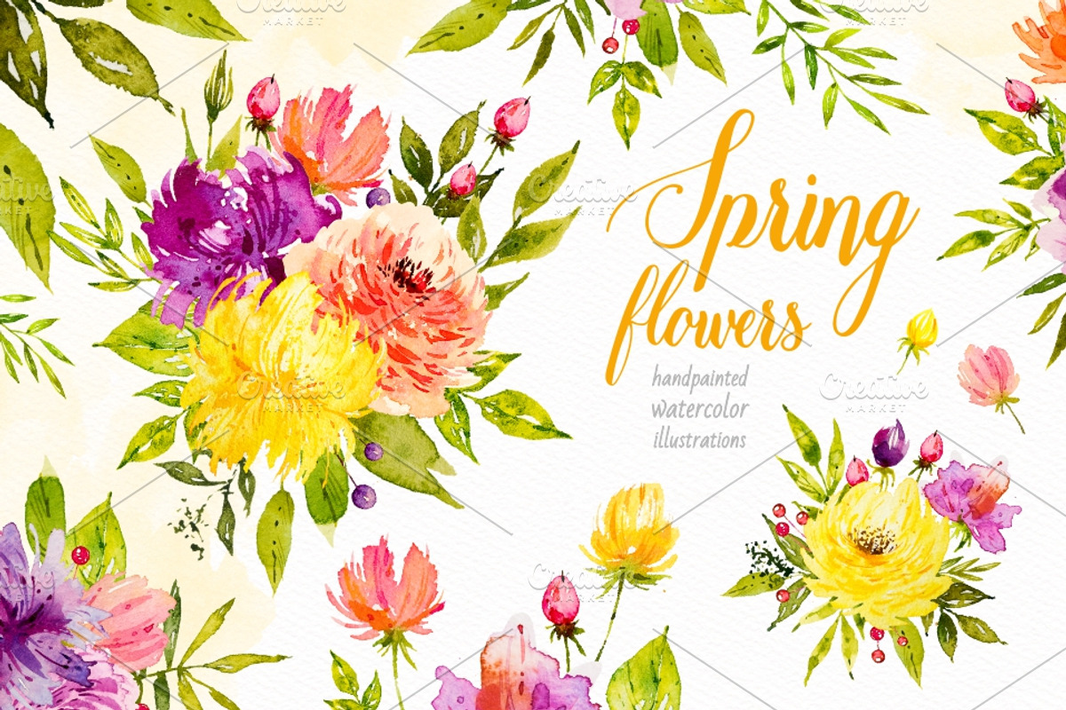 Spring flowers. Watercolor., a Decorative Illustration by Ekaterina Mikheeva (Photo 1 of 8)