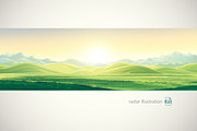 Summer landscape in panoramic format, a Seasonal Illustration by Countryside life (Thumbnail 6 of 9)