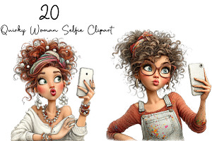 Quirky Woman Selfie Clipart PNG, a Seasonal Illustration by DreamArtGraphic