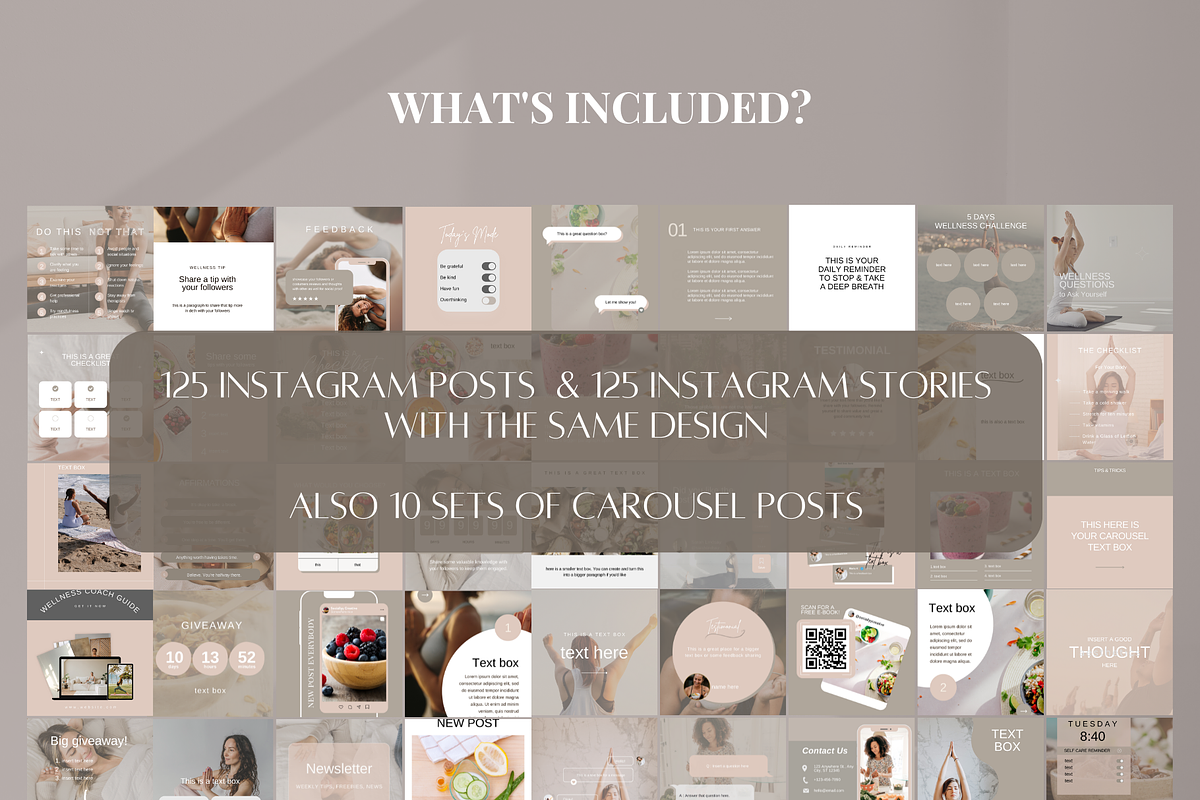 250 Wellness Instagram Template, a Social Media Template by SociallyyCreative (Photo 2 of 10)