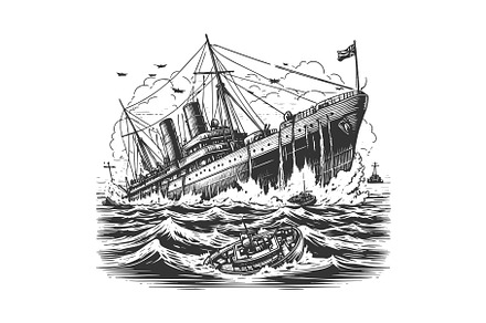 Warship at Sea Fighter Planes, an Illustration by AlexArt