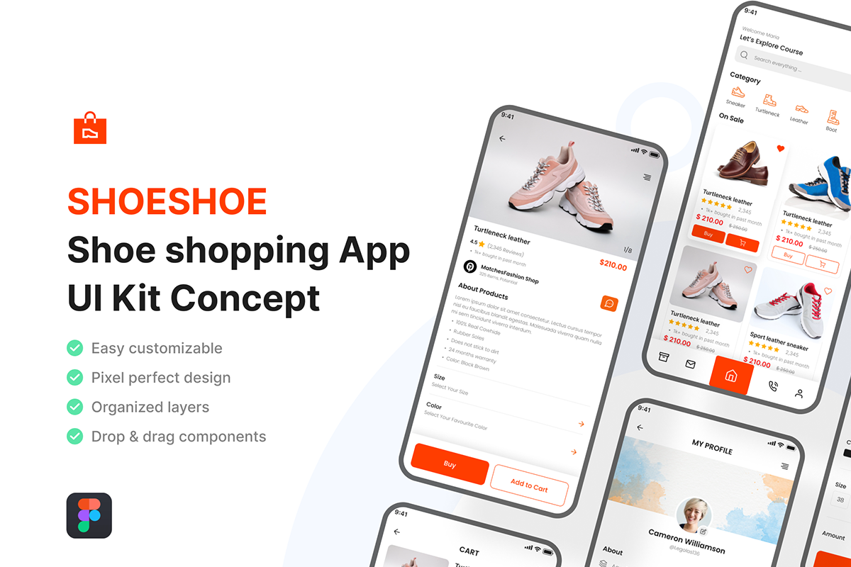 Shoe Shopping App UI Kit, an UI Kit Template by iDoodle Studio