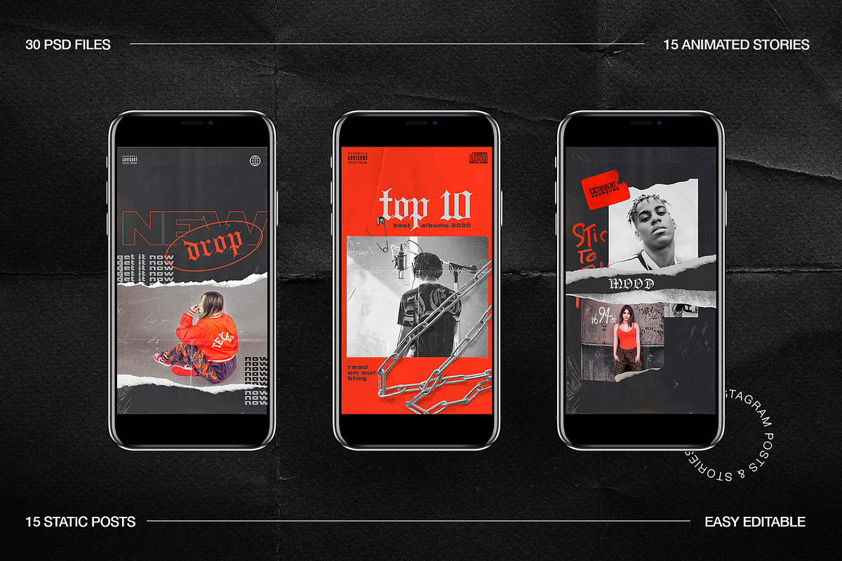 Grunge Instagram Templates Ps, Canva, a Social Media Template by Marie T (Photo 8 of 18)
