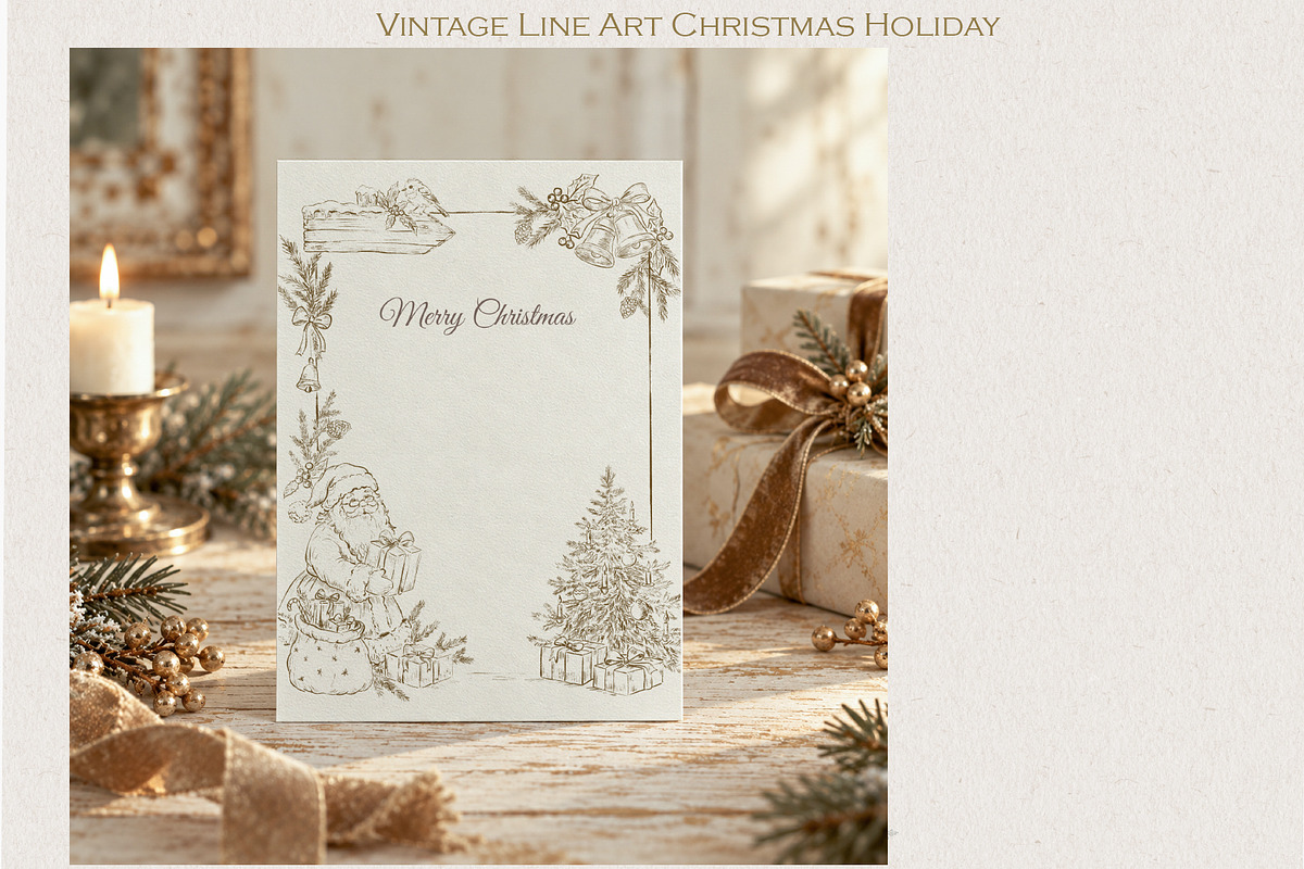 Vintage Line Art Christmas Holiday, a Decorative Illustration by AlenaVlasko stock Market (Photo 3 of 6)