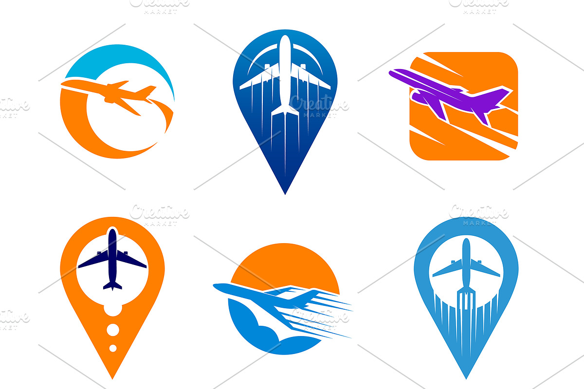 Plane map pin icons, vector, an Illustration by Vector Tradition (Photo 2 of 3)