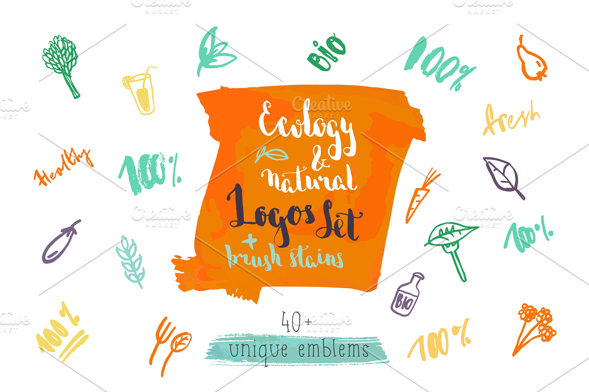 Ecology & Natural Logo Set 40+ Items, a Food Illustration by Moo Graphics (Photo 1 of 3)