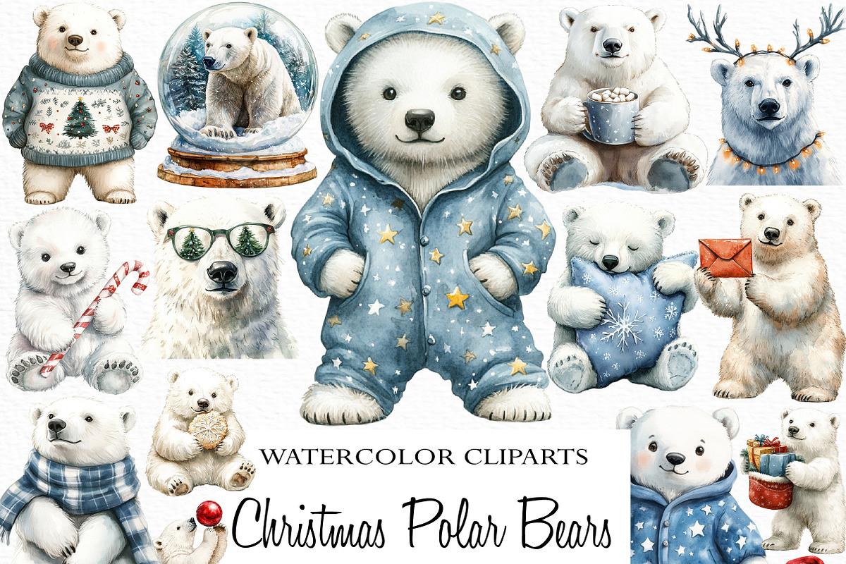 Christmas Polar Bears Clipart, an Illustration by Craft Nest (Photo 1 of 6)