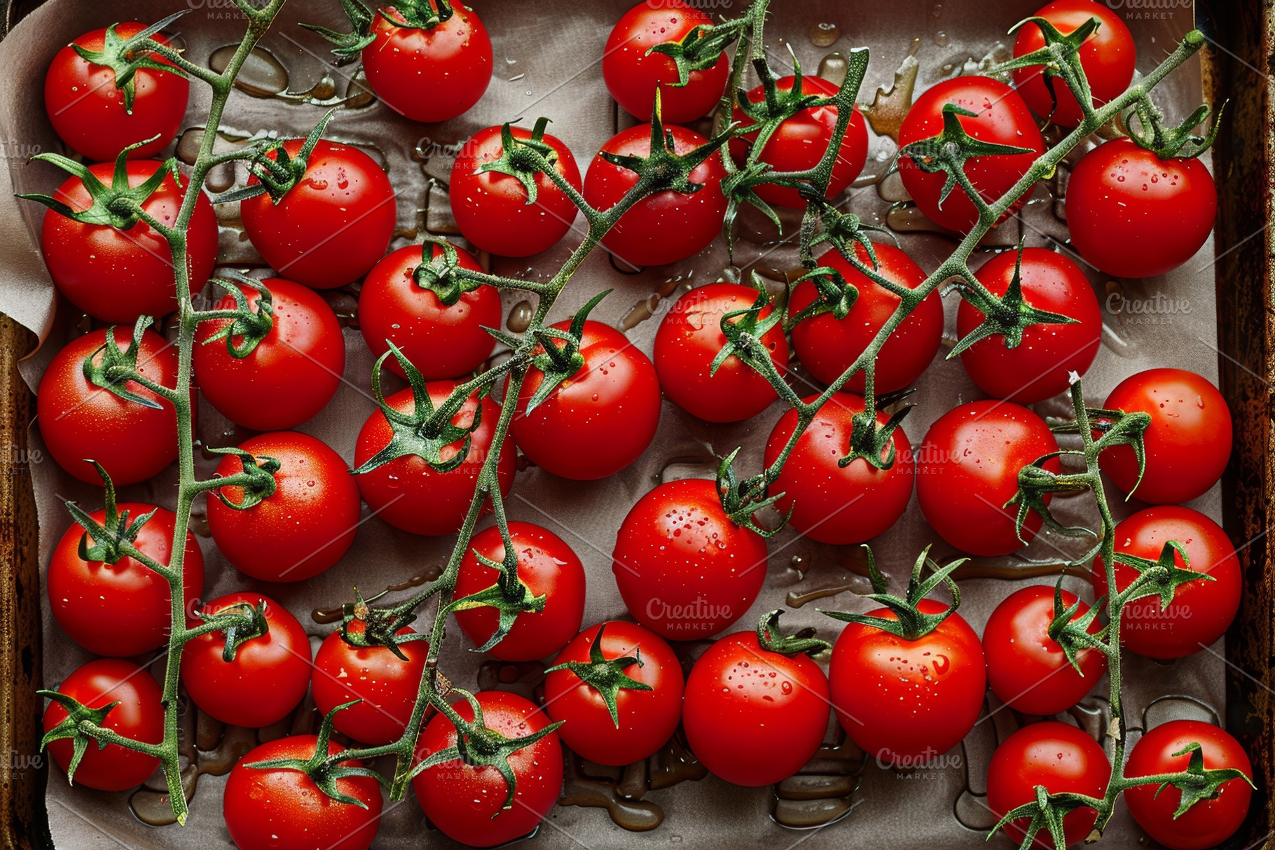 Freshly washed cherry tomatoes sit o, a Photo by Tanuart