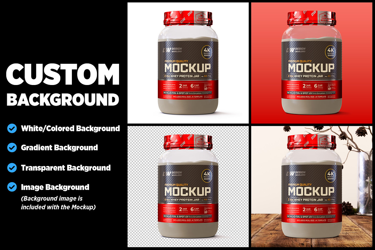2lb Whey Protein Jar Mockup A3-Pro, a Packaging Mockup by Design Warlord (Photo 11 of 16)