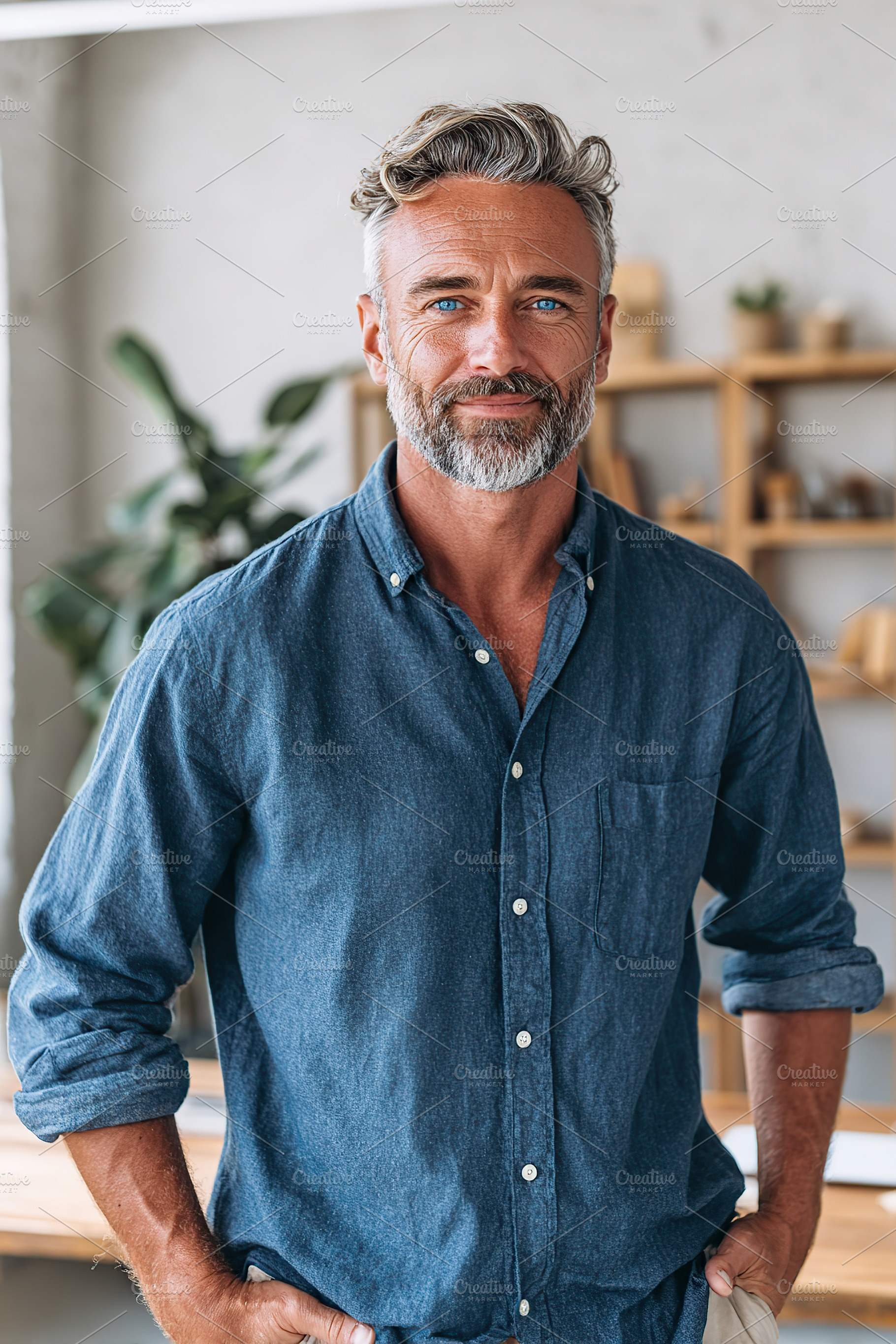 Confident well-groomed man exuding charm in a stylish modern workspace in dayli, a Person Photo by AlyaAnd