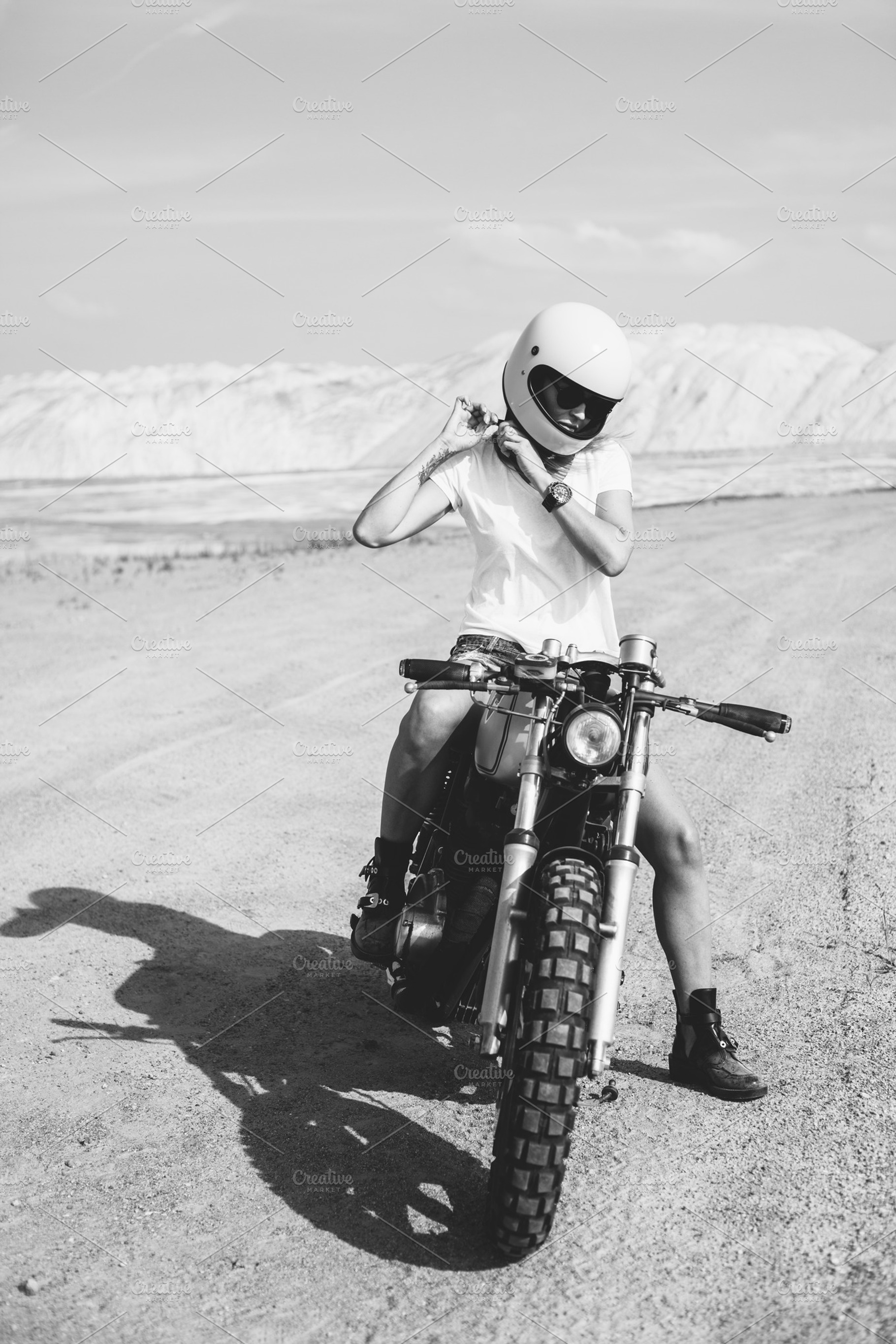 Girl button up motorcycle helmet containing background, retro, and sport, a Person Photo by Aliaksei Kaponia