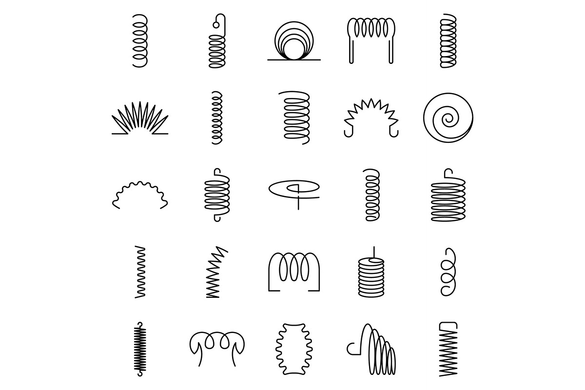 Coil icon set, outline style, an Illustration by Ylivdesign
