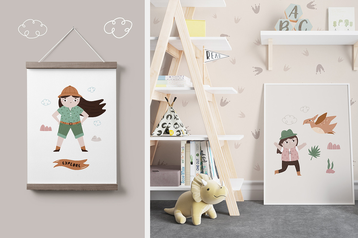 Cute Girl Explorers & Funny Dinos, an Illustration by danceyourlife (Photo 11 of 11)