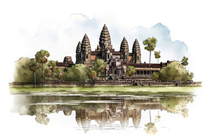 Angkor wat temple illustration, an Object Illustration by Ylivdesign