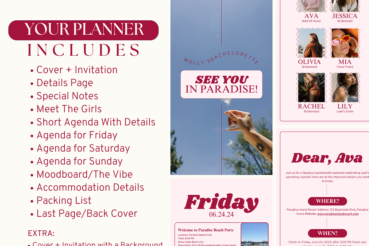 Pink Digital Bachelorette Itinerary, an Invitation Template by Story Native (Photo 5 of 9)