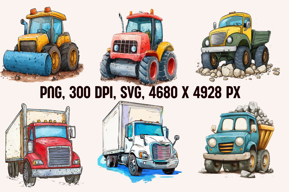 Cartoon Trucks and Diggers, a Transportation Illustration by PrintHaven Designs (Photo 3 of 7)