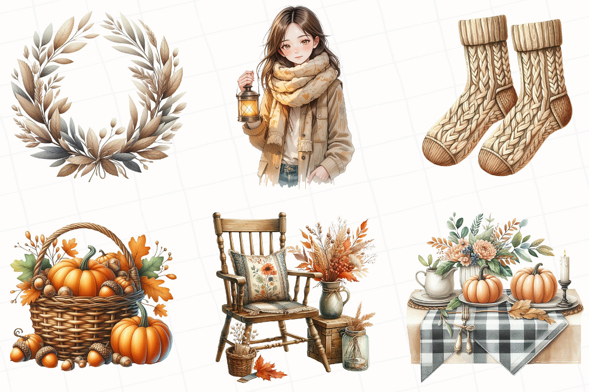Watercolor Cozy Autumn Clipart, an Illustration by OK Design (Photo 4 of 5)